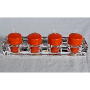 Heavy Glass Rectangle Votive Candle Holder w/ 4 Candles Centerpiece